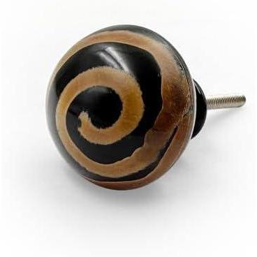 HAMILTON BRASS Round Horn Knob with Ceramic Finish Black & Brown Spiral Handcrafted Pattern Decorative Cabinet & Drawer Pull | Knob for Dresser & Cupboard Stylish Furniture Hardware
