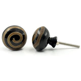HAMILTON BRASS Round Horn Knob with Ceramic Finish Black & Brown Spiral Handcrafted Pattern Decorative Cabinet & Drawer Pull | Knob for Dresser & Cupboard Stylish Furniture Hardware