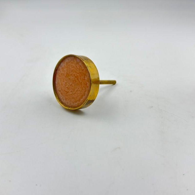 HAMILTON BRASS Round Knob with Ceramic Finish | Orange & Gold Decorative Cabinet & Drawer Pull | Resin & Brass Furniture Handle for Cupboard Wardrobe | 46x46 mm Face | 24 mm Depth | 75 mm Screw