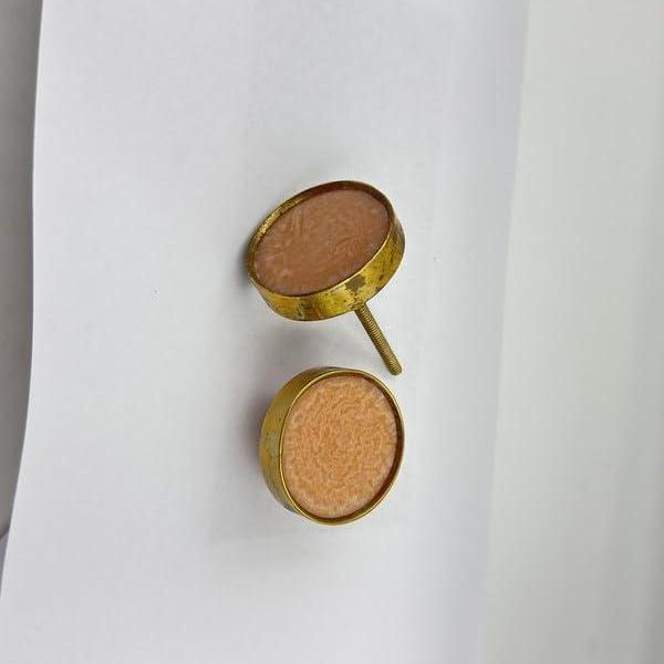 HAMILTON BRASS Round Knob with Ceramic Finish | Orange & Gold Decorative Cabinet & Drawer Pull | Resin & Brass Furniture Handle for Cupboard Wardrobe | 46x46 mm Face | 24 mm Depth | 75 mm Screw