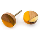 HAMILTON BRASS Round Knob with Ceramic Finish | Yellow Handcrafted Geometric Pattern | Decorative Cabinet | Knob for Dresser | Resin, Wood & Brass | 37x37 mm Face | 25 mm Depth | 78 mm Screw