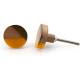 HAMILTON BRASS Round Knob with Ceramic Finish | Yellow Handcrafted Geometric Pattern | Decorative Cabinet | Knob for Dresser | Resin, Wood & Brass | 37x37 mm Face | 25 mm Depth | 78 mm Screw