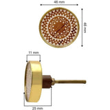 HAMILTON BRASS Round Wood & Brass Knob with Geometric Pattern | Ceramic Finish Cabinet Drawer Pull Handle | Decorative Knob for Dressers, Wardrobes | 46x46 mm Face | 25 mm Depth | 11 mm Height