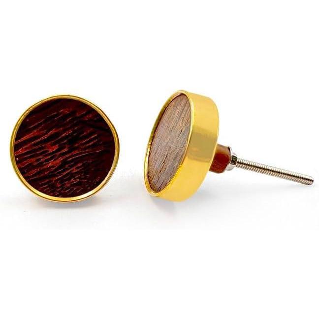 HAMILTON BRASS Round Wood & Brass Knob with Rim | Ceramic Finish Decorative Drawer Pull Handle | Cabinet Knob for Wardrobes, Cupboards, Dressers | 46x46 mm Face | 27 mm Depth | 12 mm Height