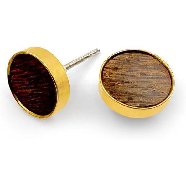 HAMILTON BRASS Round Wood & Brass Knob with Rim | Ceramic Finish Decorative Drawer Pull Handle | Cabinet Knob for Wardrobes, Cupboards, Dressers | 46x46 mm Face | 27 mm Depth | 12 mm Height