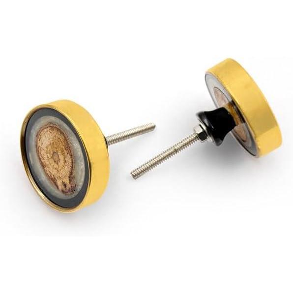 HAMILTON BRASS Round Wood, Resin & Brass Knob with Natural-Inspired Pattern | Ceramic Finish Cabinet Drawer Handle | Decorative Knob for Wardrobes | 46x46 mm Face | 23 mm Depth | 11 mm Height