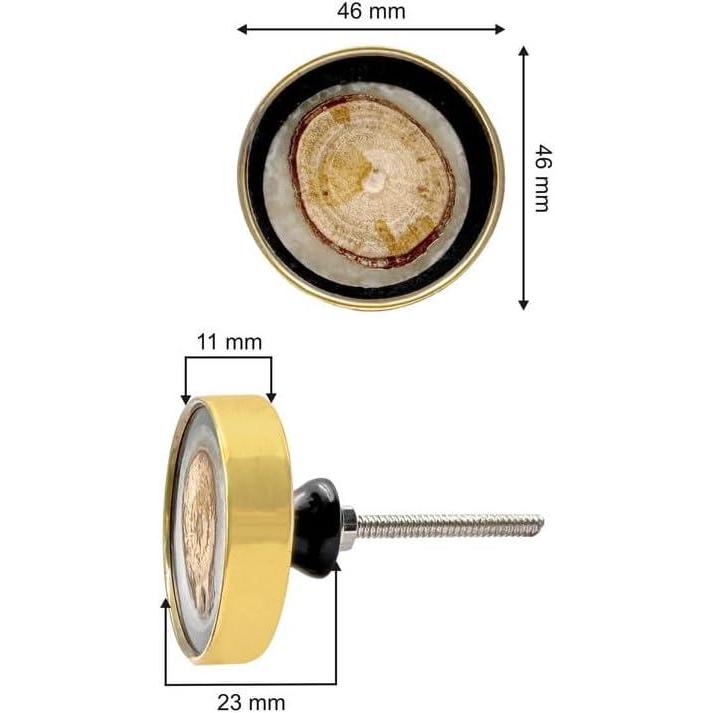 HAMILTON BRASS Round Wood, Resin & Brass Knob with Natural-Inspired Pattern | Ceramic Finish Cabinet Drawer Handle | Decorative Knob for Wardrobes | 46x46 mm Face | 23 mm Depth | 11 mm Height