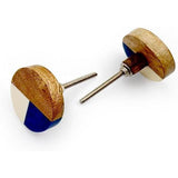 HAMILTON BRASS Round Wood & Resin Knob | Ceramic Finish Blue, White, and Natural Color Block Design | Decorative Drawer & Cabinet Pull Handle | 44x44 mm Face | 25 mm Depth | 10 mm Height