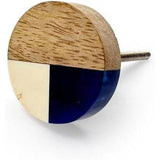 HAMILTON BRASS Round Wood & Resin Knob | Ceramic Finish Blue, White, and Natural Color Block Design | Decorative Drawer & Cabinet Pull Handle | 44x44 mm Face | 25 mm Depth | 10 mm Height