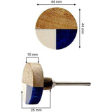 HAMILTON BRASS Round Wood & Resin Knob | Ceramic Finish Blue, White, and Natural Color Block Design | Decorative Drawer & Cabinet Pull Handle | 44x44 mm Face | 25 mm Depth | 10 mm Height