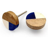 HAMILTON BRASS Round Wood & Resin Knob | Ceramic Finish Blue, White, and Natural Color Block Design | Decorative Drawer & Cabinet Pull Handle | 44x44 mm Face | 25 mm Depth | 10 mm Height