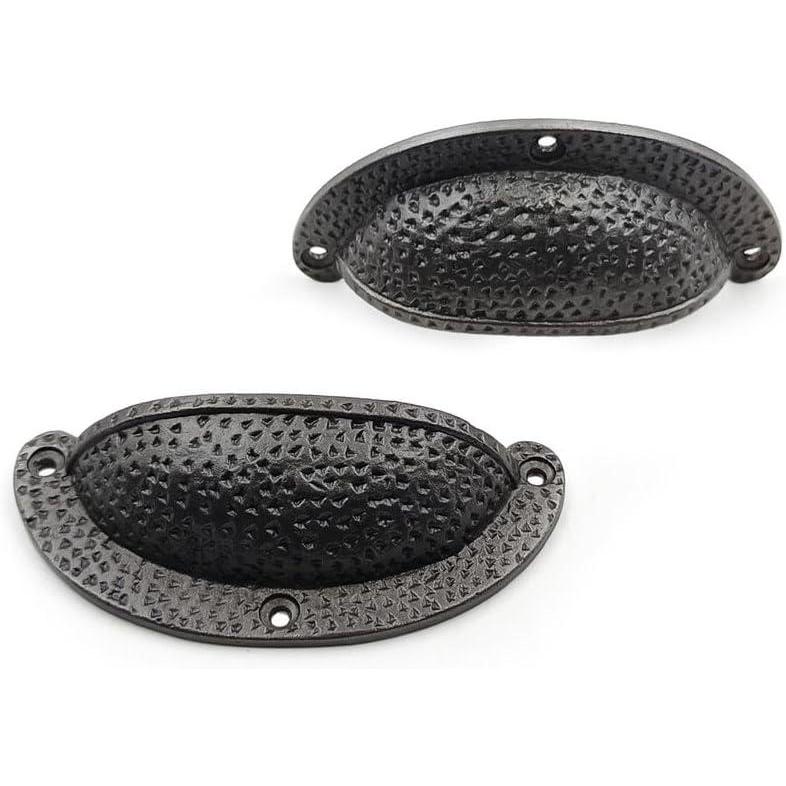 HAMILTON BRASS Textured Half Moon Cup Handle Strong Cast Iron Material | Drawer Pull Antique Iron Finish | Rustic Vintage Cabinet & Cupboard | 112 mm Length x 100 mm Hole-to-Hole Distance