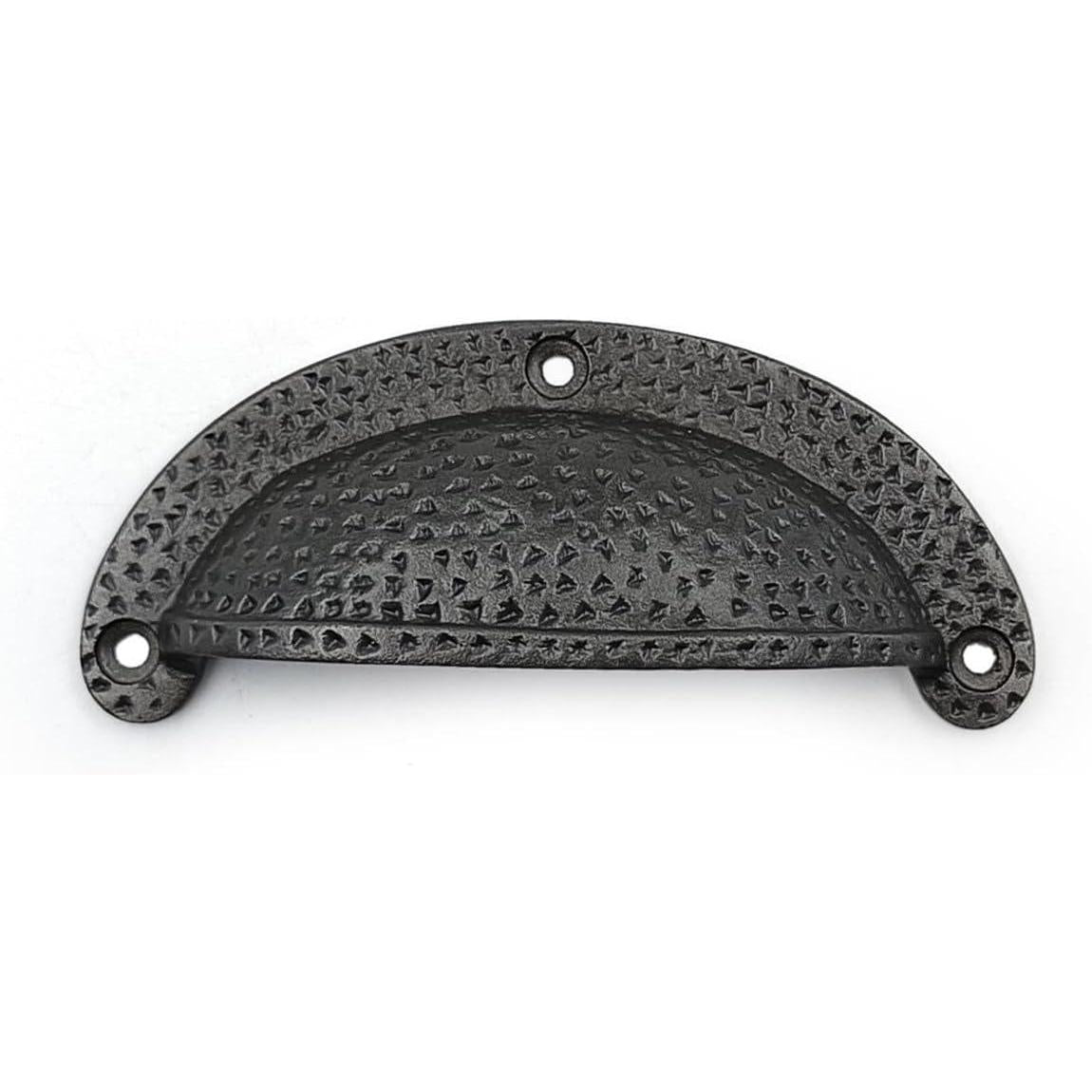 HAMILTON BRASS Textured Half Moon Cup Handle Strong Cast Iron Material | Drawer Pull Antique Iron Finish | Rustic Vintage Cabinet & Cupboard | 112 mm Length x 100 mm Hole-to-Hole Distance