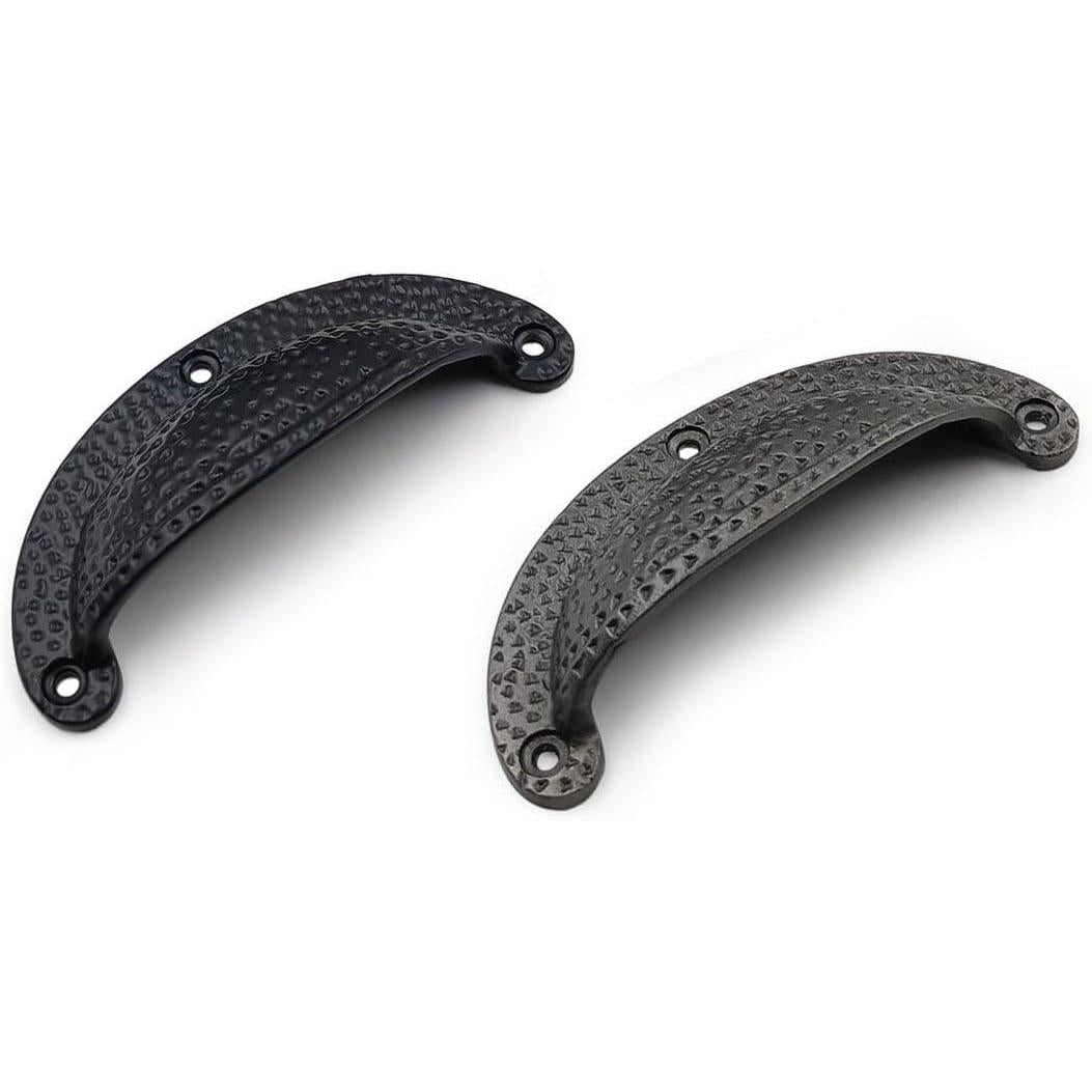 HAMILTON BRASS Textured Half Moon Cup Handle Strong Cast Iron Material | Drawer Pull Antique Iron Finish | Rustic Vintage Cabinet & Cupboard | 112 mm Length x 100 mm Hole-to-Hole Distance