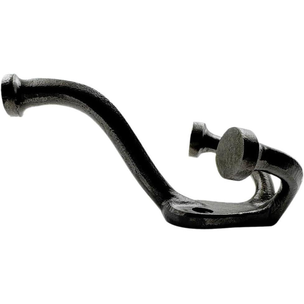 HAMILTON BRASS Wall Mounted Cast Iron Double Coat Hook | Antique Iron Finish | 110 mm Height × 54 mm Depth × 40 mm Base Length × 74.5 mm Width | Oval Base Hanger for Coats, Hats, Bags