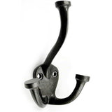 HAMILTON BRASS Wall Mounted Cast Iron Double Coat Hook | Antique Iron Finish | 110 mm Height × 54 mm Depth × 40 mm Base Length × 74.5 mm Width | Oval Base Hanger for Coats, Hats, Bags