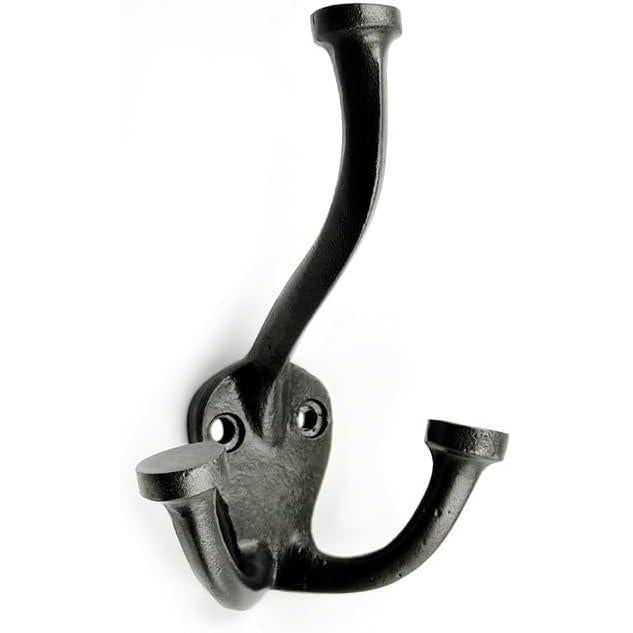 HAMILTON BRASS Wall Mounted Cast Iron Double Coat Hook | Antique Iron Finish | 110 mm Height × 54 mm Depth × 40 mm Base Length × 74.5 mm Width | Oval Base Hanger for Coats, Hats, Bags