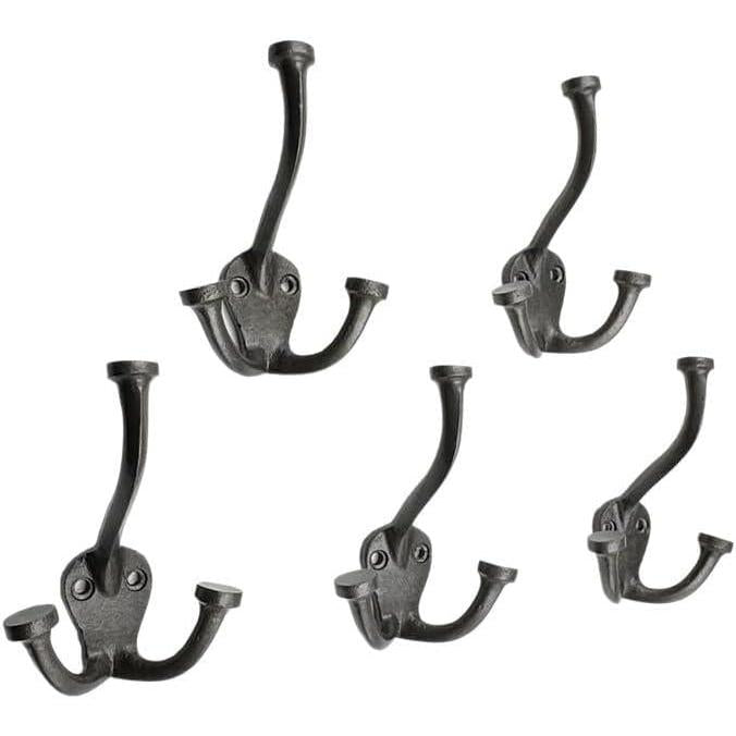 HAMILTON BRASS Wall Mounted Cast Iron Double Coat Hook | Antique Iron Finish | 110 mm Height × 54 mm Depth × 40 mm Base Length × 74.5 mm Width | Oval Base Hanger for Coats, Hats, Bags