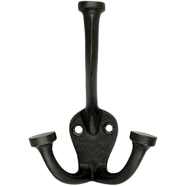 HAMILTON BRASS Wall Mounted Cast Iron Double Coat Hook | Antique Iron Finish | 110 mm Height × 54 mm Depth × 40 mm Base Length × 74.5 mm Width | Oval Base Hanger for Coats, Hats, Bags