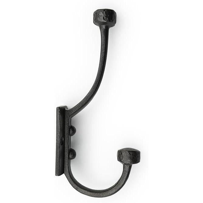 HAMILTON BRASS Wall Mounted Cast Iron Double Coat Hook | Antique Iron Vintage Hook | 166 mm Height × 75 mm Depth × 53 mm Upper Hook × 40 mm Base Width × 59 mm Base Height | Hanger for Coats
