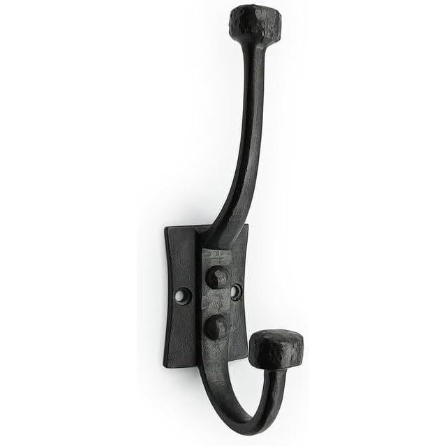 HAMILTON BRASS Wall Mounted Cast Iron Double Coat Hook | Antique Iron Vintage Hook | 166 mm Height × 75 mm Depth × 53 mm Upper Hook × 40 mm Base Width × 59 mm Base Height | Hanger for Coats