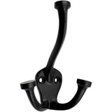 HAMILTON BRASS Wall Mounted Cast Iron Double Coat Hook | Black Powder Coated Finish | 110 mm Height × 54 mm Depth × 40 mm Base Length × 74.5 mm Width | Oval Base Hanger for Coats, Hats, Bags