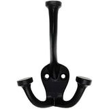 HAMILTON BRASS Wall Mounted Cast Iron Double Coat Hook | Black Powder Coated Finish | 110 mm Height × 54 mm Depth × 40 mm Base Length × 74.5 mm Width | Oval Base Hanger for Coats, Hats, Bags