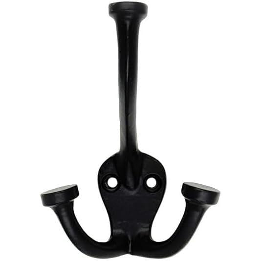 HAMILTON BRASS Wall Mounted Cast Iron Double Coat Hook | Black Powder Coated Finish | 110 mm Height × 54 mm Depth × 40 mm Base Length × 74.5 mm Width | Oval Base Hanger for Coats, Hats, Bags