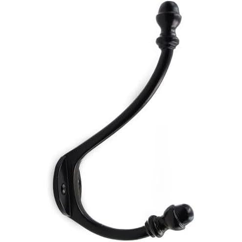 HAMILTON BRASS Wall Mounted Cast Iron Double Coat Hook | Black Powder Coated Finish | 158 mm Height × 95 mm Upper Depth × 90 mm Lower Depth × 35 mm Width | Oval Base Hanger for Coats, Hats