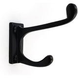 HAMILTON BRASS Wall Mounted Cast Iron Double Coat Hook | Black Powder Coated Finish | 73 mm Height × 75 mm Width × 47 mm Depth | Decorative Hanger for Coats, Hats, Bags | Compact Metal Hook