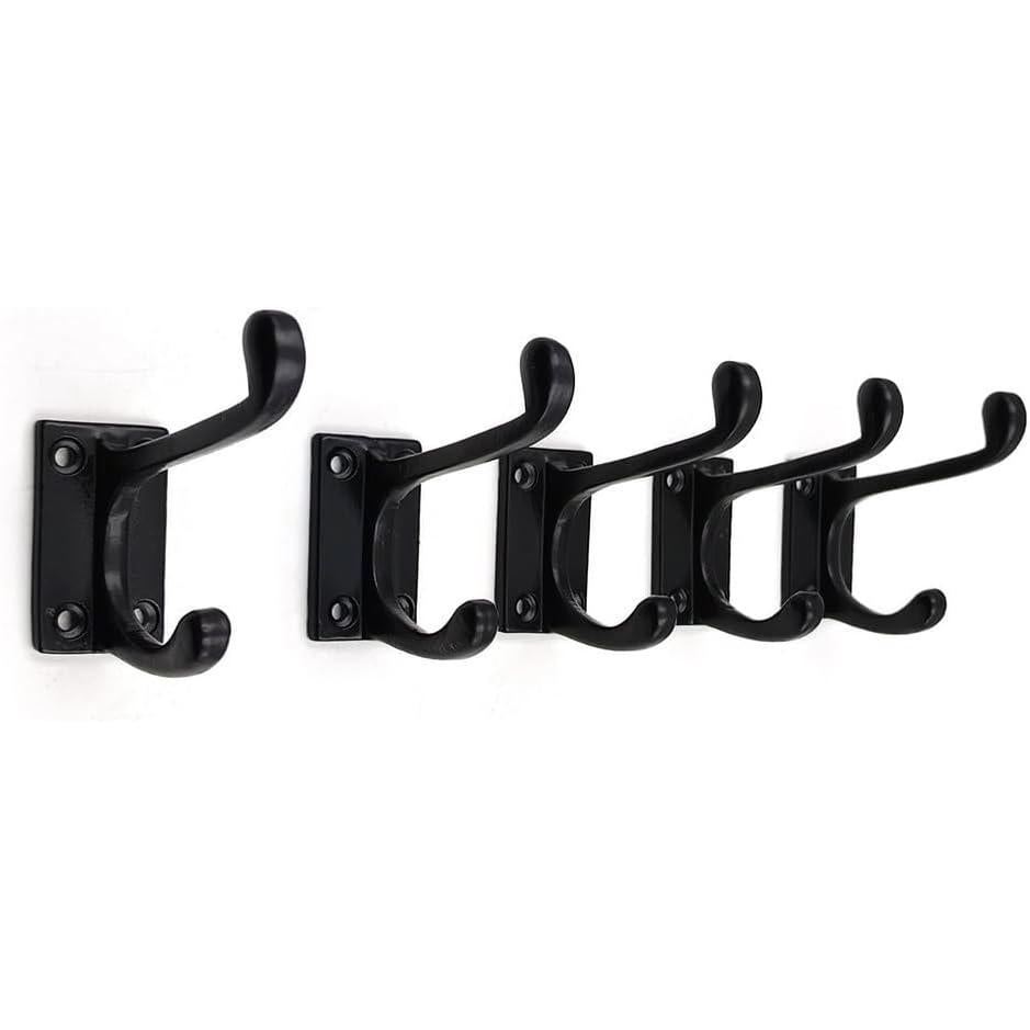 HAMILTON BRASS Wall Mounted Cast Iron Double Coat Hook | Black Powder Coated Finish | 73 mm Height × 75 mm Width × 47 mm Depth | Decorative Hanger for Coats, Hats, Bags | Compact Metal Hook