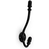 HAMILTON BRASS Wall Mounted Cast Iron Double Coat Hook | Black Powder Coated Hook | 177 mm Height × 97 mm Upper Hook × 82 mm Depth × 30 mm Base Width × 41 mm Base Height | Hanger for Coats