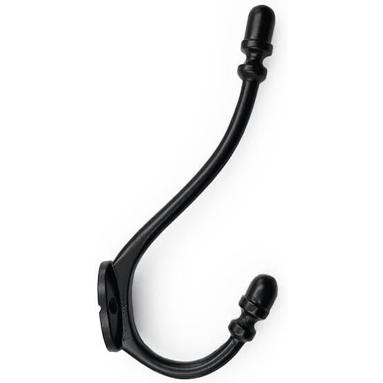 HAMILTON BRASS Wall Mounted Cast Iron Double Coat Hook | Black Powder Coated Hook | 177 mm Height × 97 mm Upper Hook × 82 mm Depth × 30 mm Base Width × 41 mm Base Height | Hanger for Coats