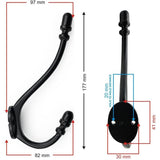 HAMILTON BRASS Wall Mounted Cast Iron Double Coat Hook | Black Powder Coated Hook | 177 mm Height × 97 mm Upper Hook × 82 mm Depth × 30 mm Base Width × 41 mm Base Height | Hanger for Coats