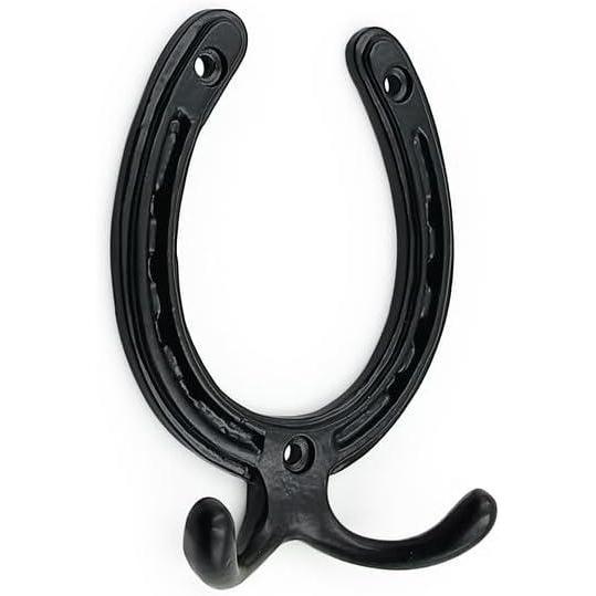 HAMILTON BRASS Wall Mounted Cast Iron Horseshoe Style Double Coat Hook | Antique Iron Hook | 110 mm Height × 81 mm Width × 26 mm Depth × 71 mm Base Width | Decorative Hanger for Coats, Hats
