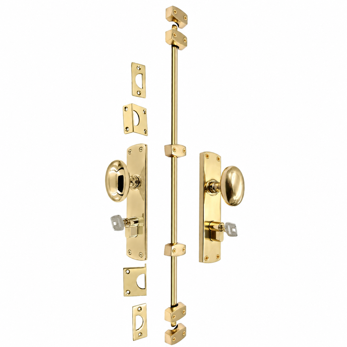 Hamilton Brass Oval Knob Locking Espagnolette Bolt or Cremone Bolt-Upto 8.5'