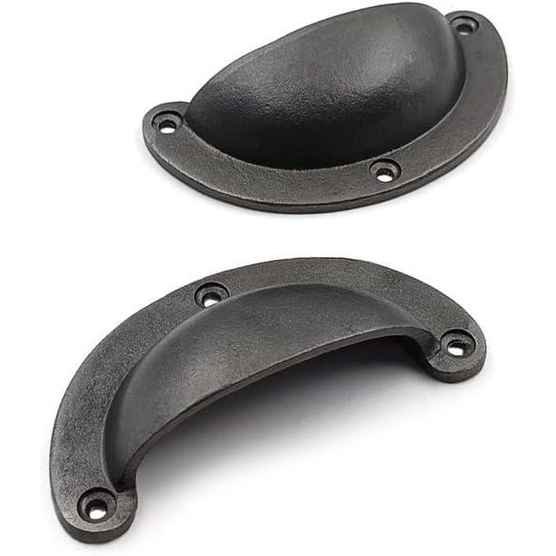 Half Moon Cup Handle Strong Cast Iron Material | Drawer Pull Antique Iron Finish | Vintage Style Cabinet & Cupboard Hardware | 97 mm Length x 82 mm Hole-to-Hole Distance