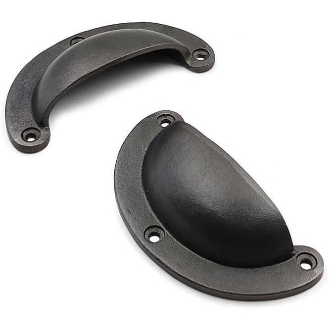 Half Moon Cup Handle Strong Cast Iron Material | Drawer Pull Antique Iron Finish | Vintage Style Cabinet & Cupboard Hardware | 97 mm Length x 82 mm Hole-to-Hole Distance