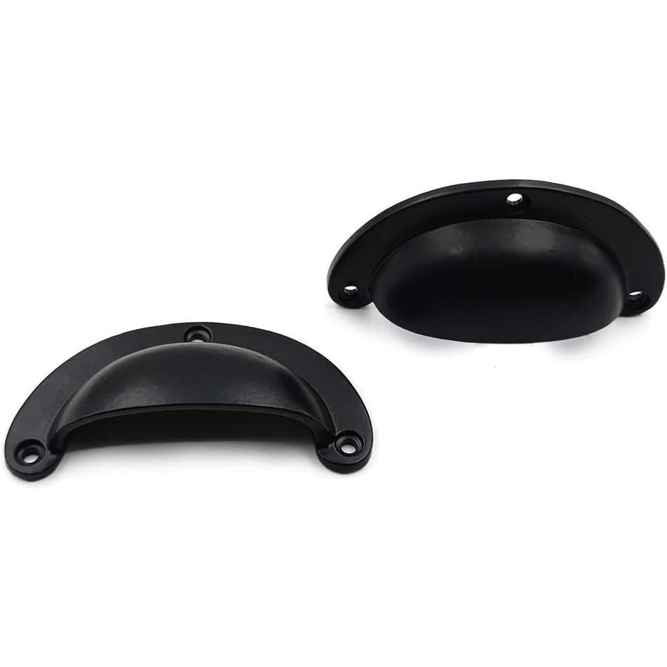 Half Moon Cup Handle Strong Cast Iron Material | Drawer Pull Black Powder Coated Finish | Vintage Style Cabinet & Cupboard Hardware | 97 mm Length x 82 mm Hole-to-Hole Distance