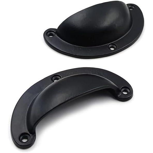 Half Moon Cup Handle Strong Cast Iron Material | Drawer Pull Black Powder Coated Finish | Vintage Style Cabinet & Cupboard Hardware | 97 mm Length x 82 mm Hole-to-Hole Distance