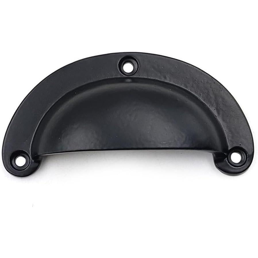 Half Moon Cup Handle Strong Cast Iron Material | Drawer Pull Black Powder Coated Finish | Vintage Style Cabinet & Cupboard Hardware | 97 mm Length x 82 mm Hole-to-Hole Distance