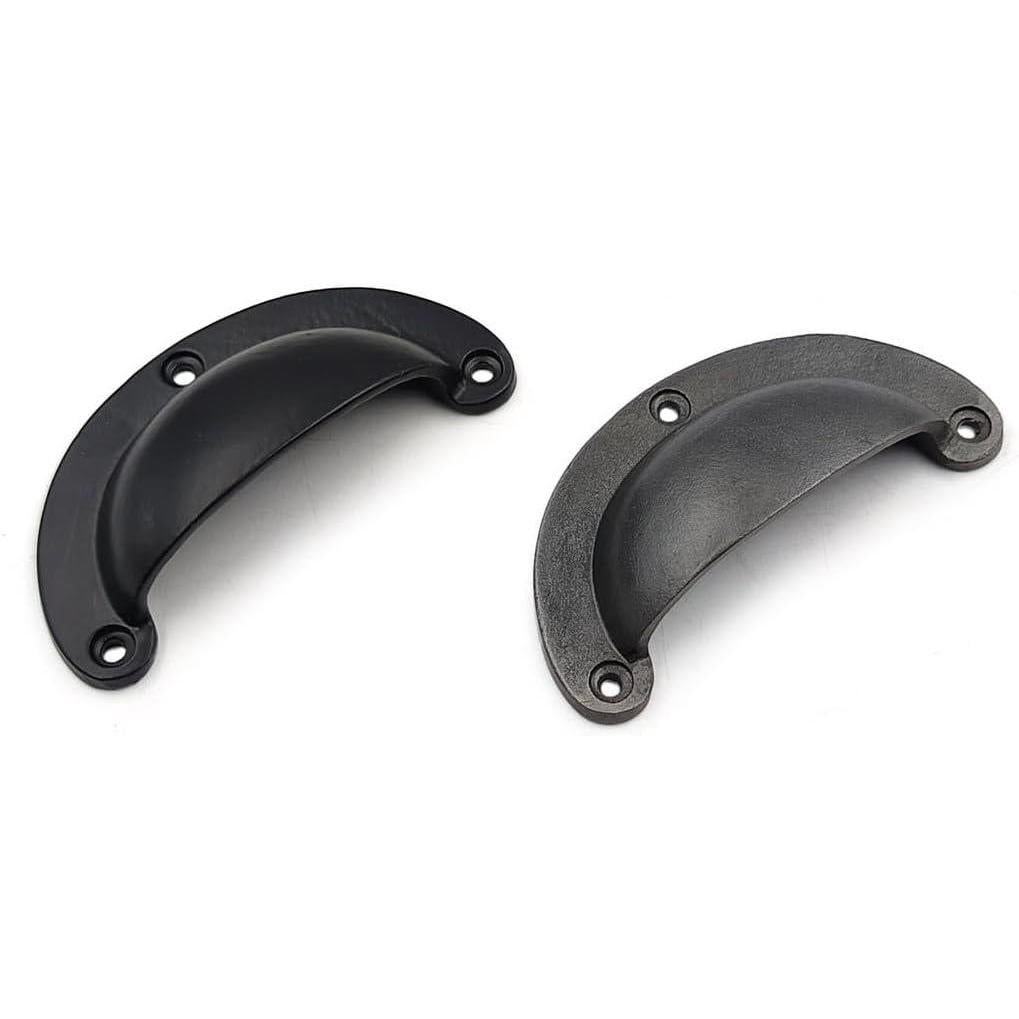 Half Moon Cup Handle Strong Cast Iron Material | Drawer Pull Black Powder Coated Finish | Vintage Style Cabinet & Cupboard Hardware | 97 mm Length x 82 mm Hole-to-Hole Distance