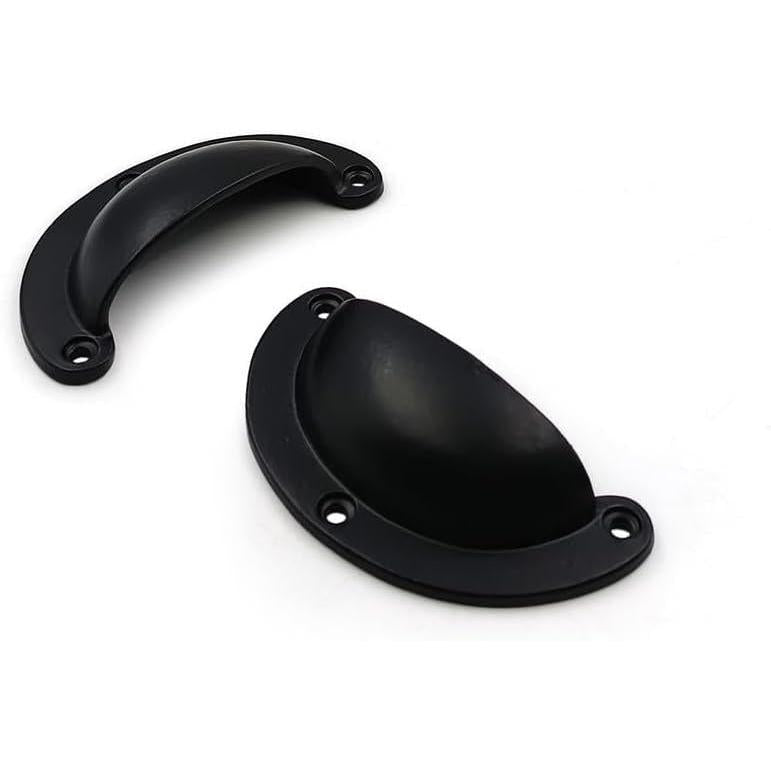 Half Moon Cup Handle Strong Cast Iron Material | Drawer Pull Black Powder Coated Finish | Vintage Style Cabinet & Cupboard Hardware | 97 mm Length x 82 mm Hole-to-Hole Distance