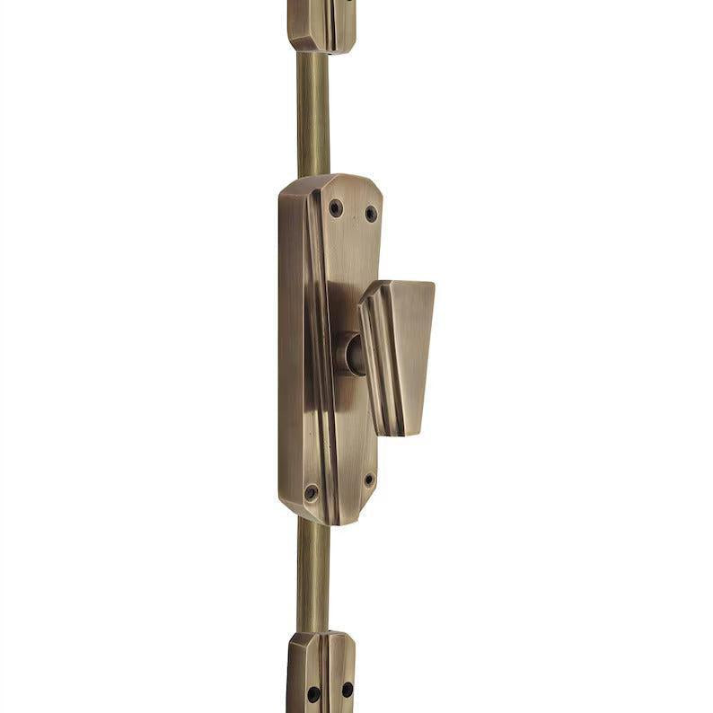 Hamilton Brass Art Deco Door Brass Espagnolette Bolt or Cremone Bolt 9 feet Antique Brass Unlacquered Up to 9 feet Doors