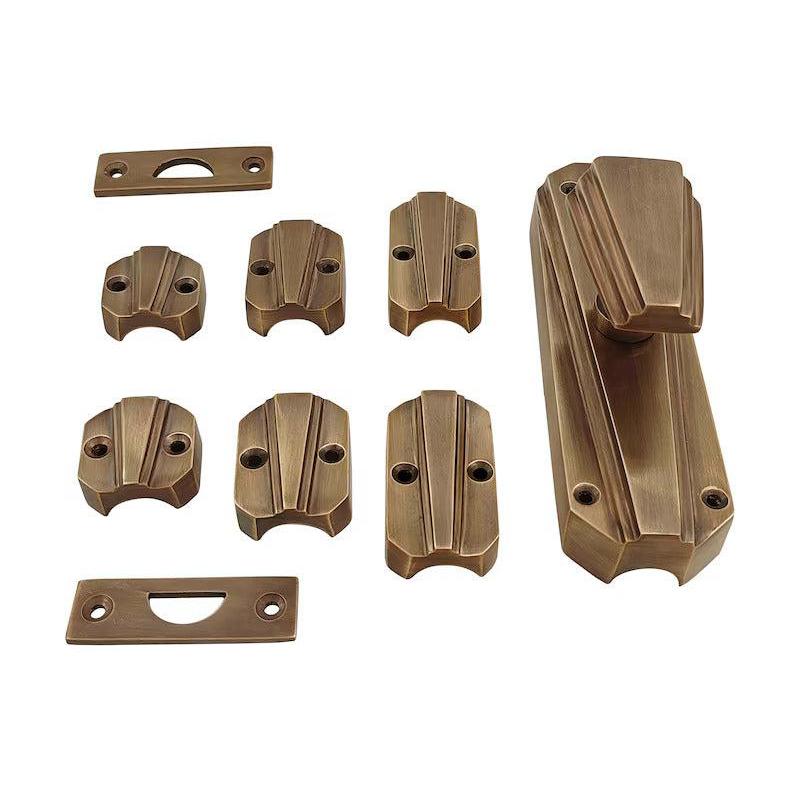 Hamilton Brass Art Deco Door Brass Espagnolette Bolt or Cremone Bolt 9 feet Antique Brass Unlacquered Up to 9 feet Doors