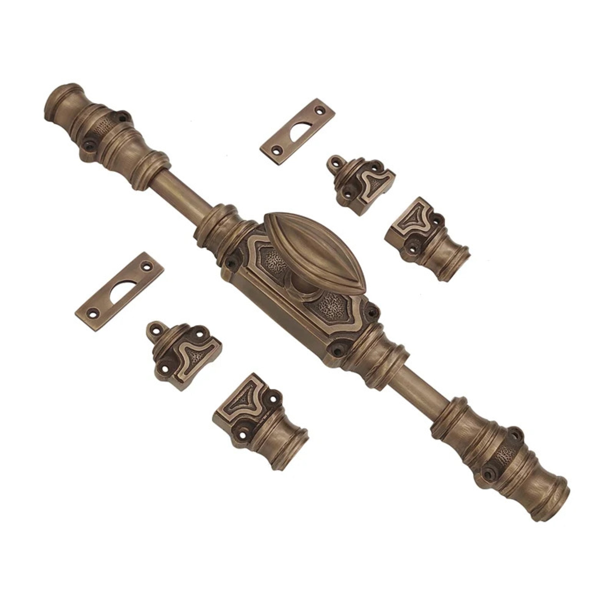 Hamilton Brass Barcheski Door Brass Espagnolette Bolt or Cremone Bolt Antique Brass Unlacquered Up to 9 feet Doors