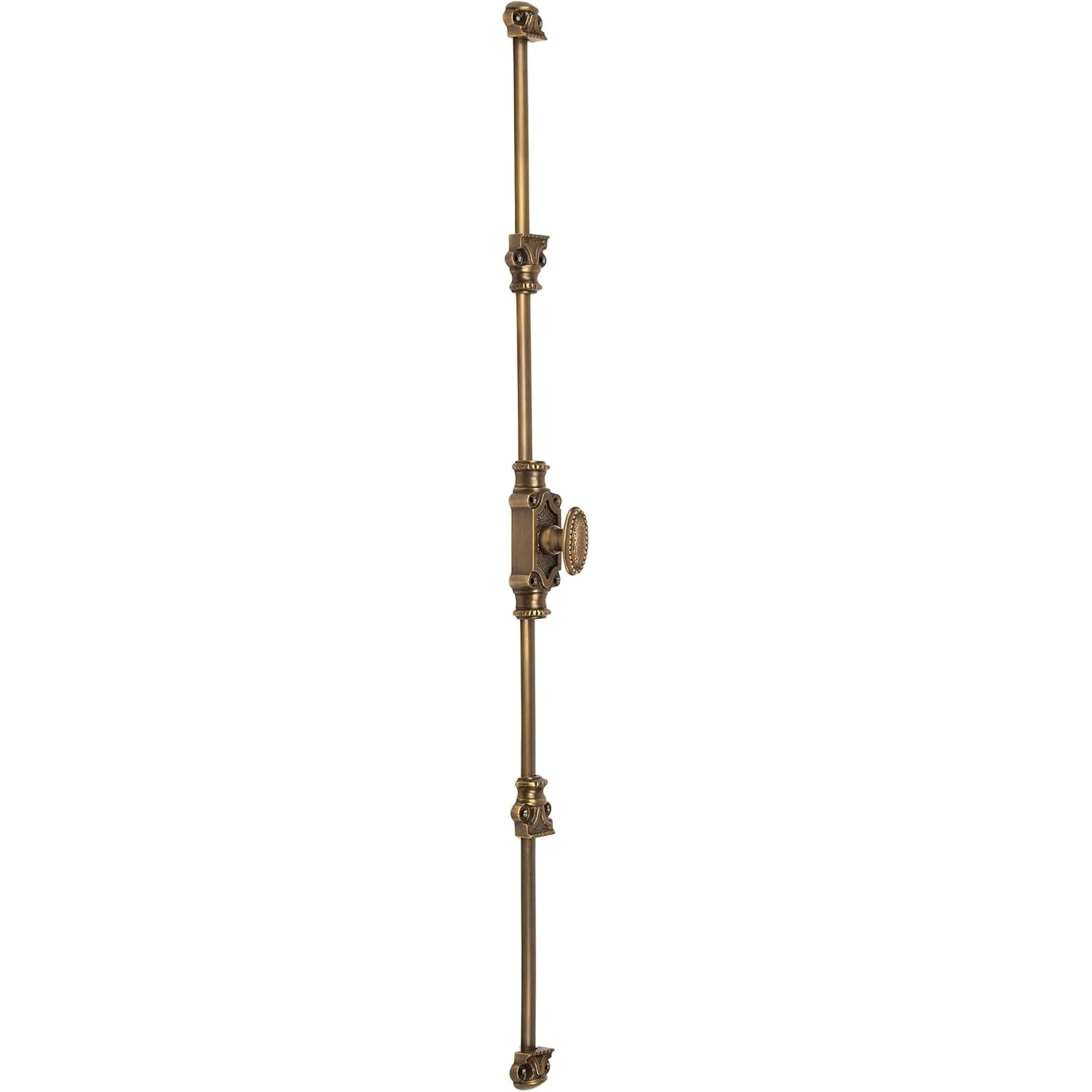 Hamilton Brass Beaded Cabinet Brass Espagnolette Bolt or Cremone Bolt Hardware 2 feet Antique Brass Lacquered Up to 2 feet Cabinets