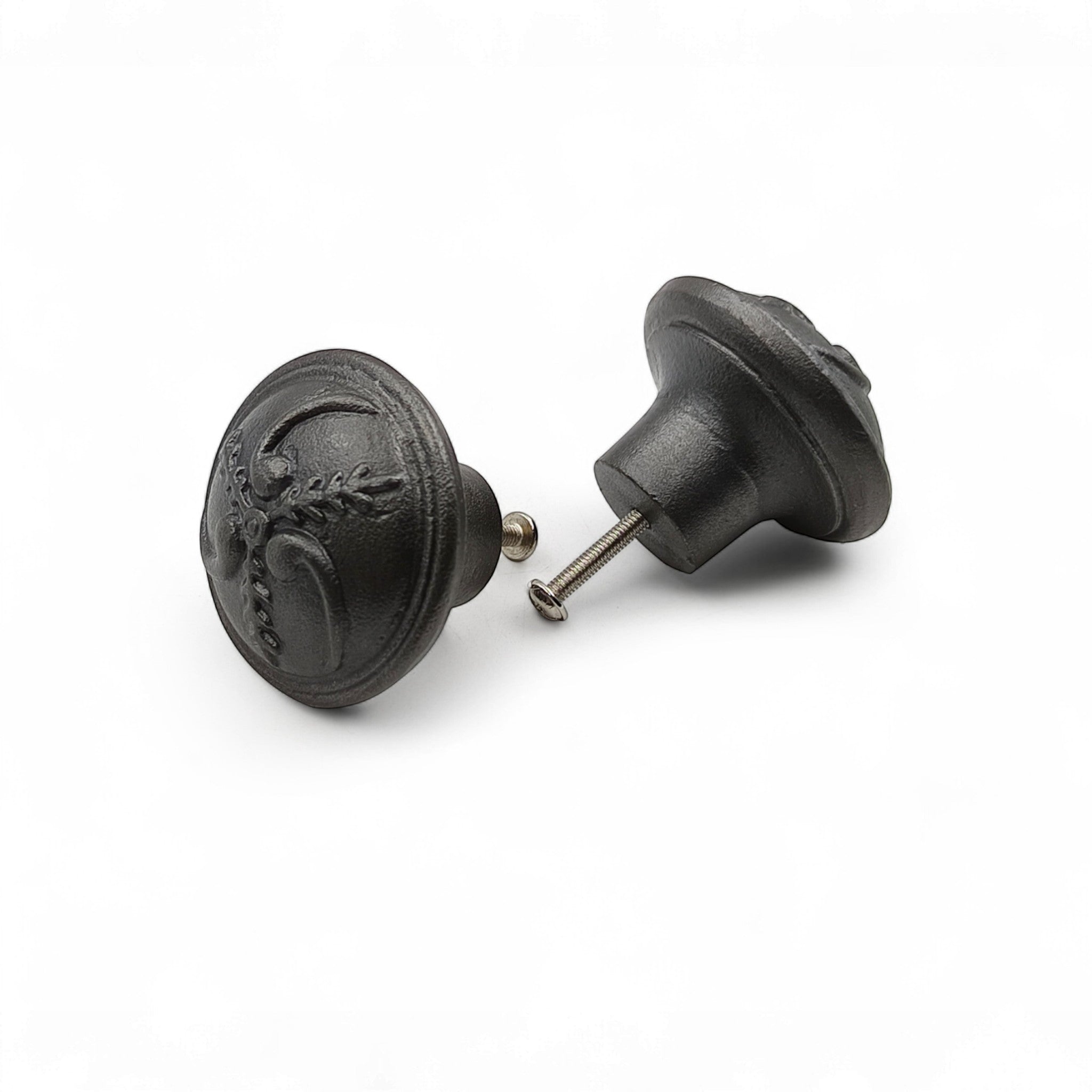 Hamilton Brass Cast Iron Black Cabinet Knob | Antique Iron Durable Rustic Drawer Pull Handle for Kitchen, Bedroom, Wardrobe, Dresser, Cupboard Round Vintage Hardware with Screw Included