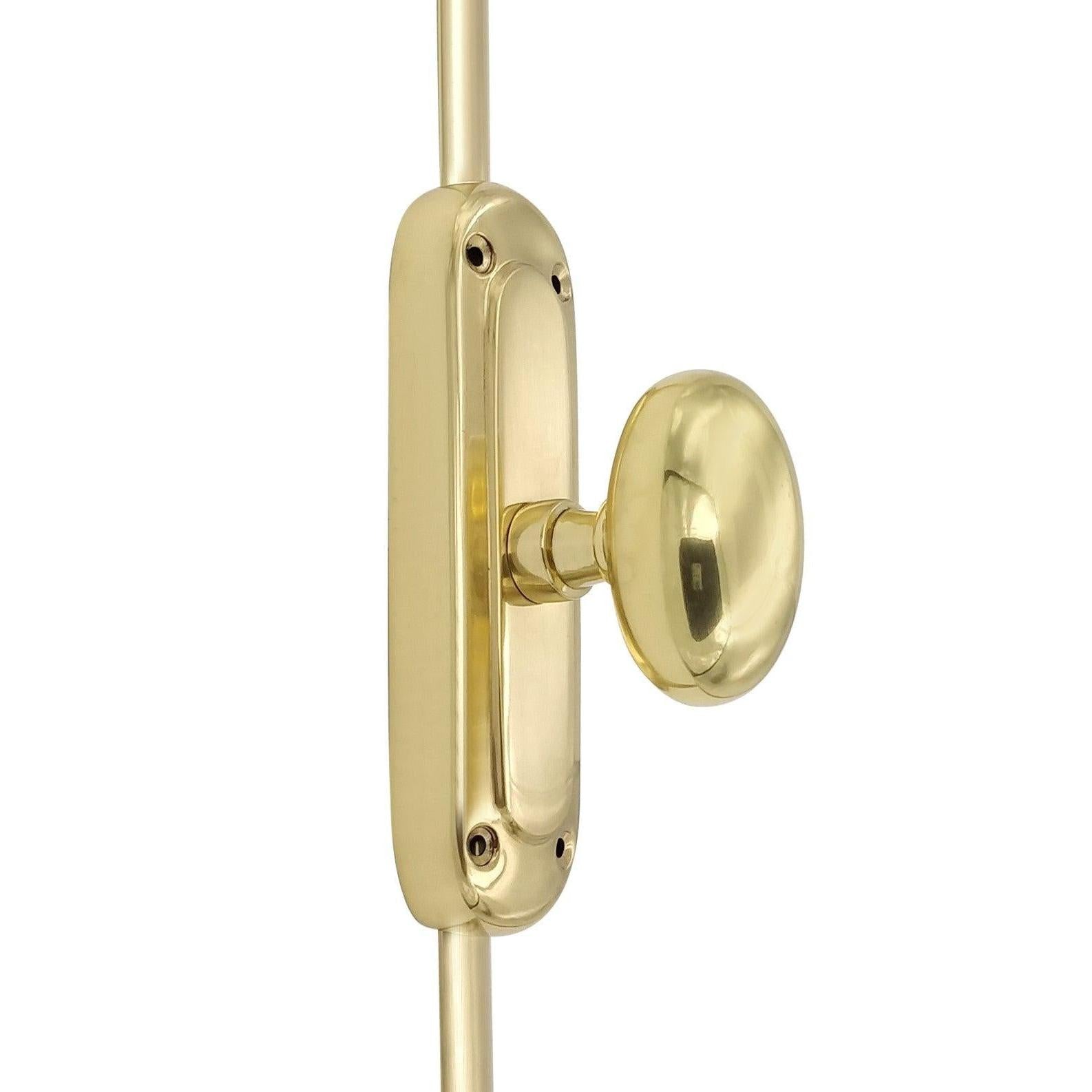 Hamilton Brass Classic Oval Knob Door Brass Espagnolette Bolt or Cremone Bolt 9 feet Unlacquered Brass Polished for Doors Up to 9 feet