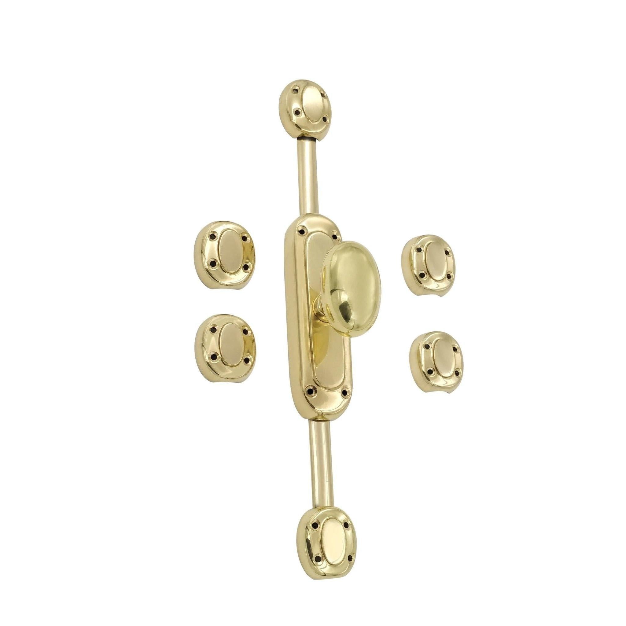 Hamilton Brass Classic Oval Knob Door Brass Espagnolette Bolt or Cremone Bolt 9 feet Unlacquered Brass Polished for Doors Up to 9 feet
